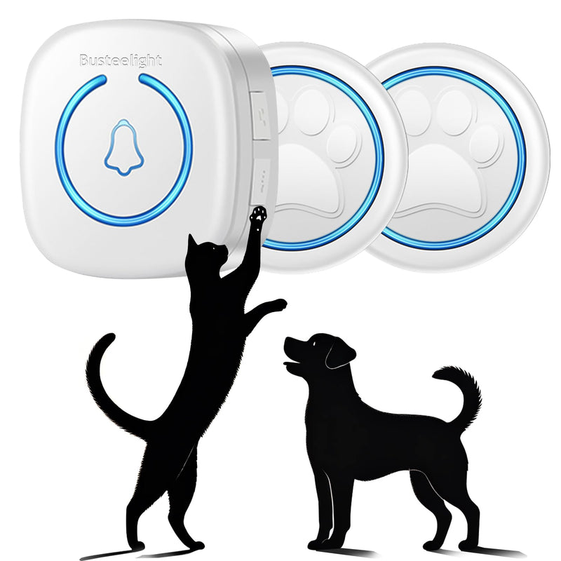 Dog Bells to Go Outside - Wireless Dog Door Bell with 1000ft Range, 60 Melodies, LED, Waterproof Potty Training Bell for Dogs - Dog Door Bells for Potty Training (White - 2 Bells & 1 Receiver) - PawsPlanet Australia