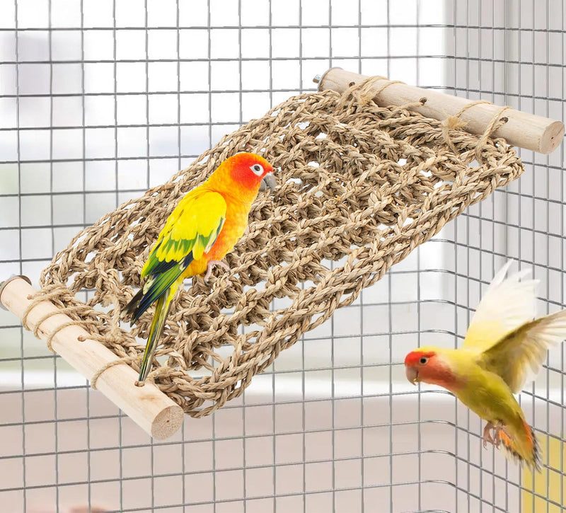 FlidRunest Conure Ladder Perch for Cage, Bird Seagrass Ladder Bridge Exercise Stands, Natural Hand-Woven Parrot Net Climbing Chewing Hammock, Cage Accessories for Lovebird Conure Budgie Parakeet - PawsPlanet Australia