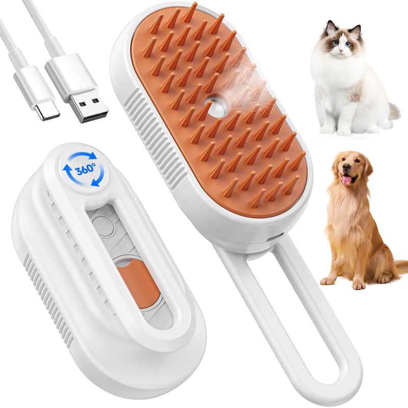 Cat Steam Brush for Shedding, 4 in 1 Cat Steamy Brushs Cleanser with Foldable Handle, Pet Spa Brush for Cats, Spritz Defur Comb for Pets, Steam Brushs for Cats, Pet Spray Hair Removal Comb (white) white - PawsPlanet Australia