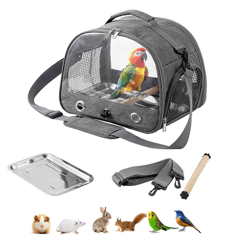 Small Bird Travel Carrier Cage Portable Bird Parrot Parakeet Cockatiel Travel Carrier Bag Lightweight Birds Backpack with Standing Perch and Stainless Tray for Vet Visit Side Access Window gray - PawsPlanet Australia
