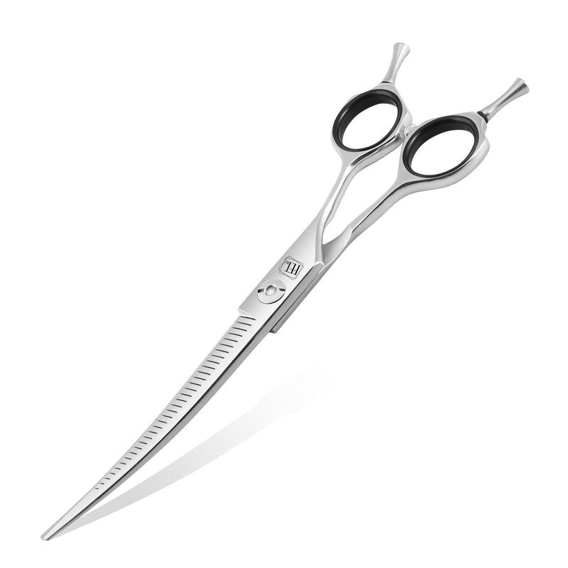 Professional Curved Thinning Scissors for Dog Grooming, 30-Degree Curvature, Japanese 440C for Trimming Dogs Cats and Other Pets face and paws Pointy-tongued Curved Blender - PawsPlanet Australia
