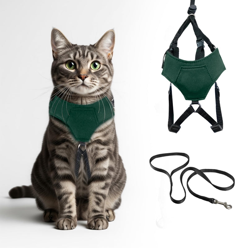 A1HC Escape Proof Cat Harness and Leash - Soft Adjustable Vest, Comfortable Mesh and Long Strips with Air Tag Pocket, Easy Control, Safe Walking Harness for Cats & Kittens - Dark Green (Small) Small - PawsPlanet Australia
