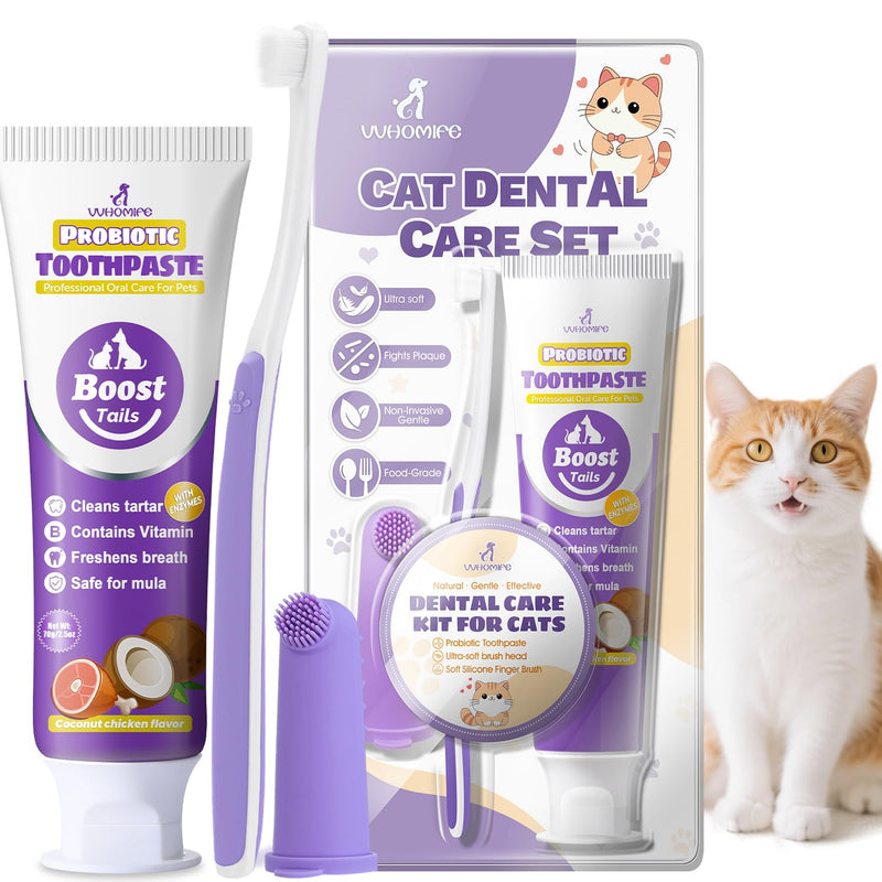 Cat Toothbrush and Toothpaste Kit - Includes Toothpaste (Coconut Chicken 2.5 oz.) Soft Brush, Finger Brush - Provides Safe and Effective Oral Care for Kittens and Adult Cats Coconut Chicken 0.83 Ounce (Pack of 3) - PawsPlanet Australia
