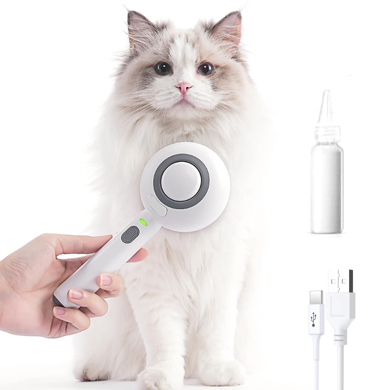 Cat Steam Brush for Shedding, 4-in-1 Self-Cleaning Cat Brush with Water Spray & Release Button, Anti-Static Massage Comb, 500mAh Rechargeable, IPX7 Waterproof Pet Grooming Tool for Cats & Dogs, White Spray White - PawsPlanet Australia