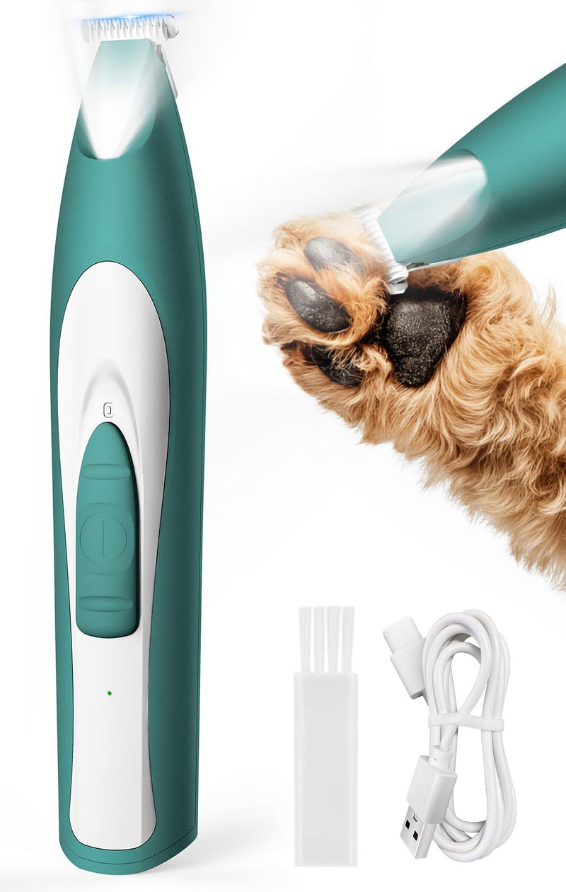 oneisall Low Noise Dog Paw Trimmer with LED Light, Paw Trimmer for Dogs 0.8inch/20mm Widen Blade, 35dB Cordless Electric Pet Paw Grooming Clippers for Paws, Ears, Face, Rump (Green) Green - PawsPlanet Australia