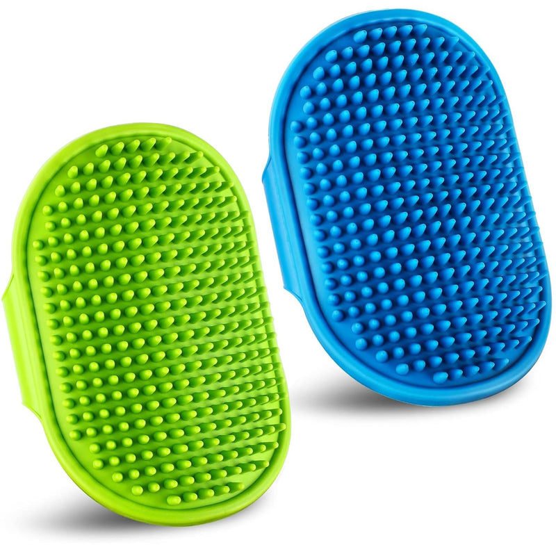 Dog Grooming Brush, Pet Shampoo Bath Brush Dog Grooming Shedding Brush Soothing Massage Rubber Comb with Adjustable Ring Handle for Long Short Haired Dogs and Cats 2pcs Blue & Green - PawsPlanet Australia