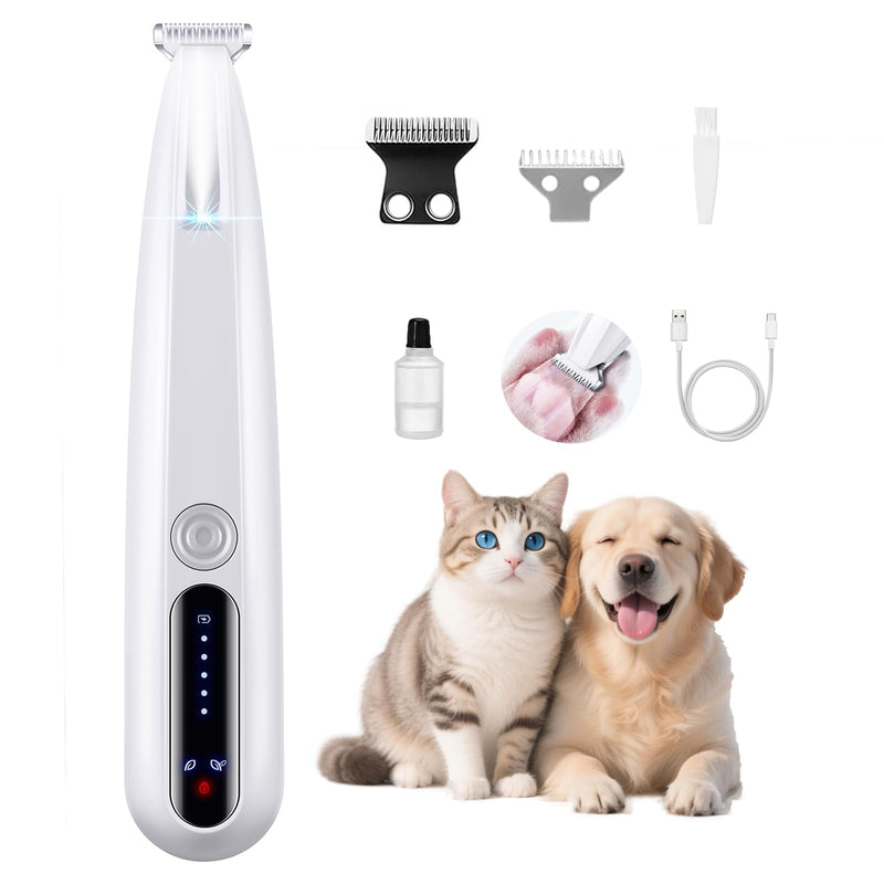 2025 New 2 Mode Paw Trimmer for Dogs & Cats - Electric Quiet Dog & Cat Grooming Trimmer, Rechargeable Clipper with LED Light, 2 Blades, Waterproof for Paws/Ears/Face White(2 Mode) - PawsPlanet Australia
