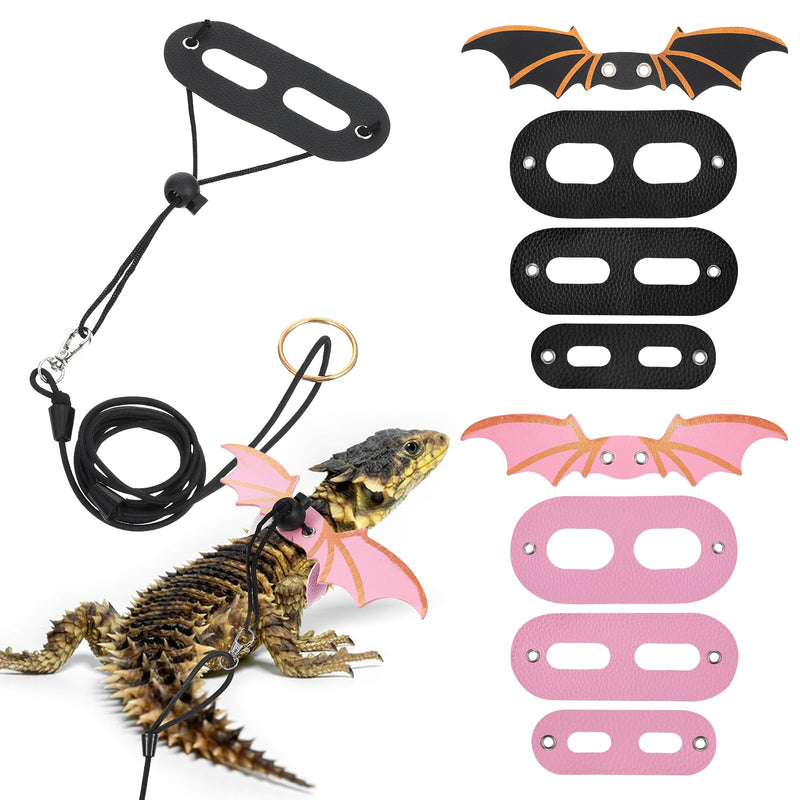 2 Set Bearded Dragon Leash and Harness Set,3 Sizes Detachable Adjustable Bearded Dragon Harness for Reptile Safety Walking Accessories(Black,Pink) - PawsPlanet Australia