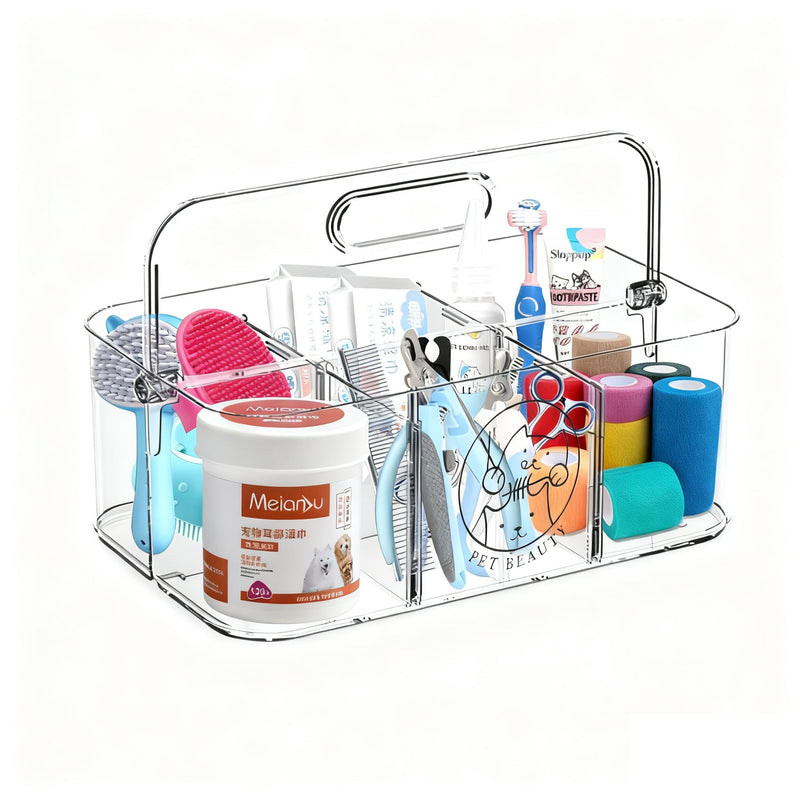 Clear Dog Storage Organizer,Pet Grooming Supplies Organizer with Handle,5 compartments Countertop Caddy, Storage Bin for Dog Cat Grooming Kit,Trimmer,Clipper,Combo,Brush - PawsPlanet Australia