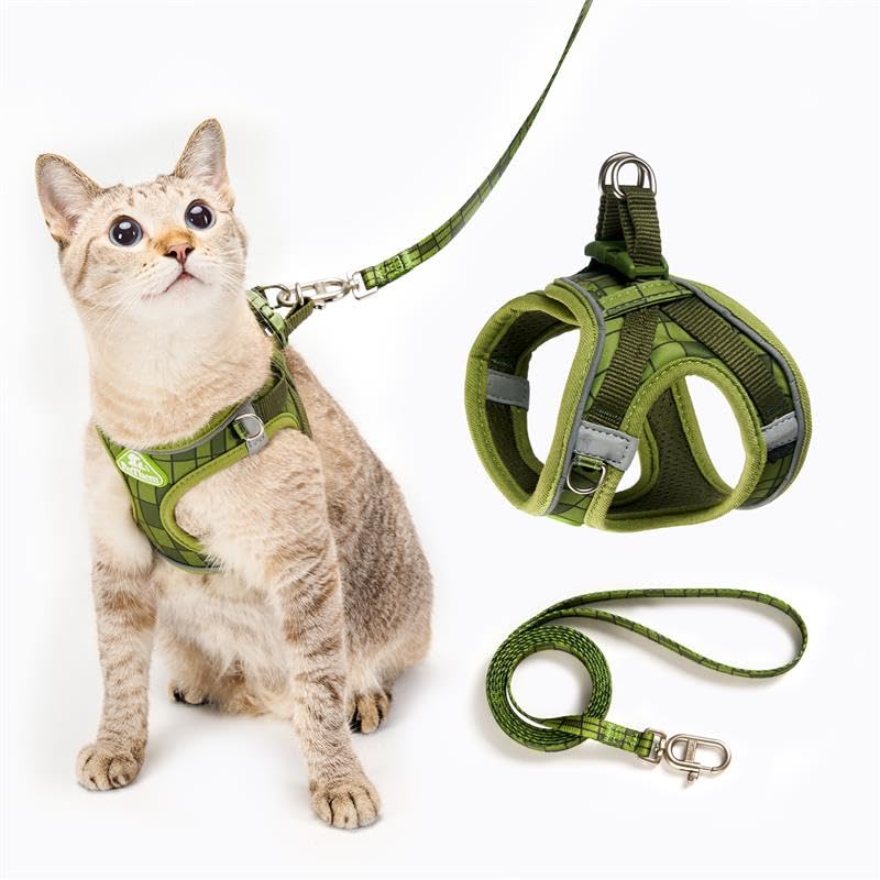Cat Harness and Leash Set, Step-in Escape Proof Adjustable Vest Harness for Small Medium Large Cats, Lightweight Soft Breathable Reflective Kitten Harness for Walking Travel, Camping(Green, M) M Chest: 45-50cm(17.7"-19.7") Green Growling Crocodile - PawsPlanet Australia