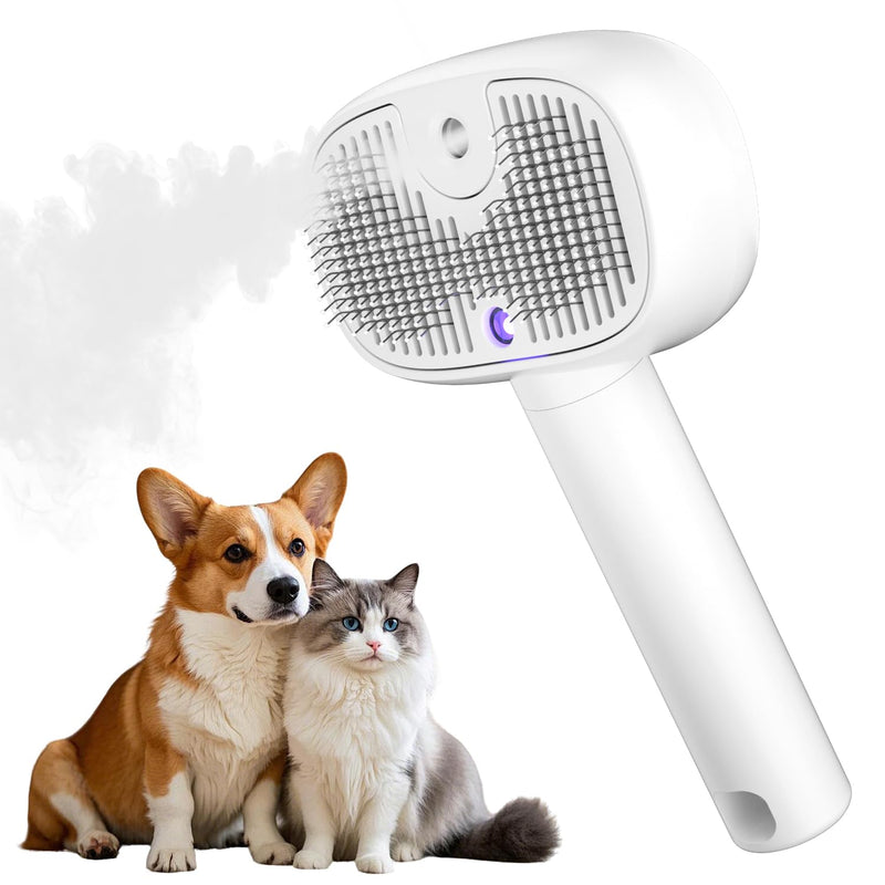 3-In-1 Cat Steam Brush for Shedding, One-Touch Release - Rechargeable - Self Cleaning Comb for Indoor Cats, Anti-Static Grooming Brush for Long and Short-Haired Cat/Dog, White - PawsPlanet Australia