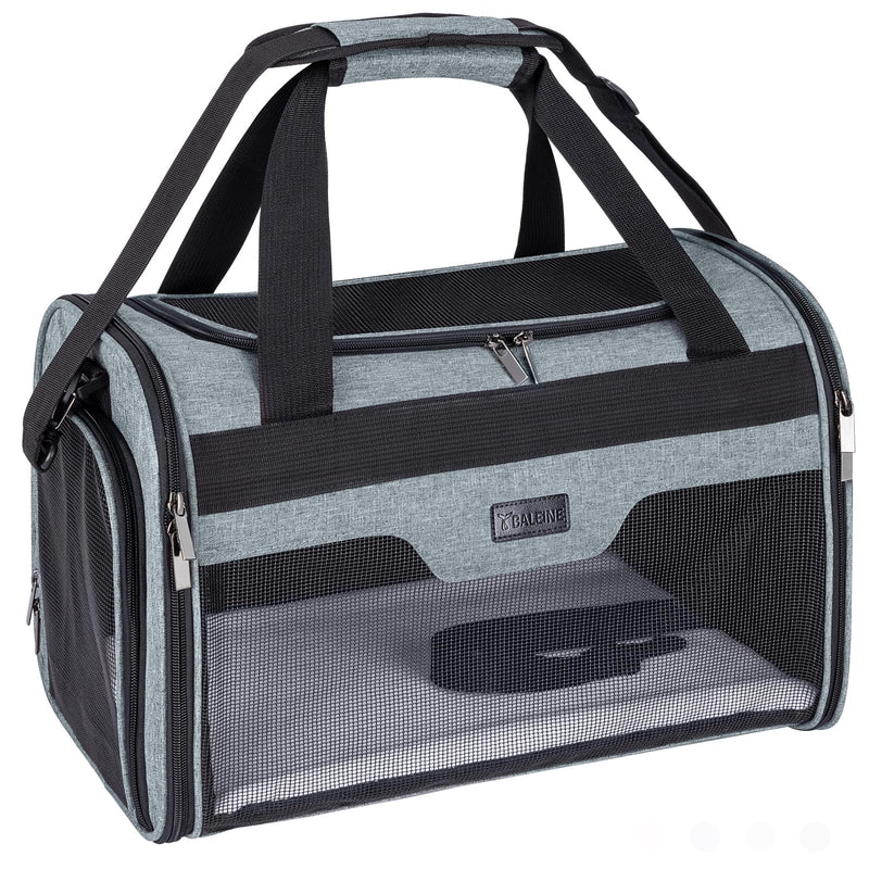 BALEINE Cat Carrier, Puppy Dog Carrier for Small Medium Pets Up to 15 Lbs, Soft-Sided Dog Travel Bag with Safety Zippers, Collapsible Pet Carrying Case (Gray, L, 17"x11"x11") Grey - PawsPlanet Australia