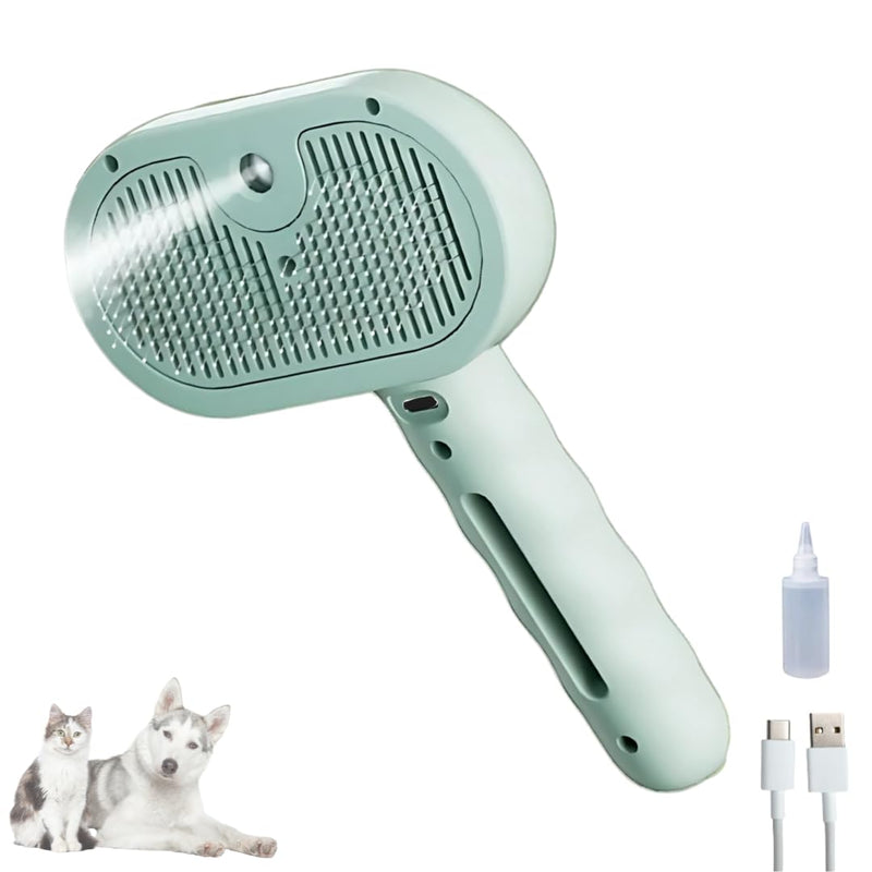 Pet Steam Brush for Cats Dogs, 3-in-1 Cat Grooming Tool with Water Spray and Quick Hair Release Button, Hair Removal Comb for Shedding, Steamy Brush (Geen) Geen