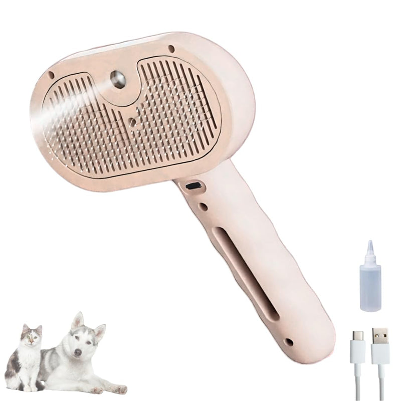 Pet Steam Brush for Cats Dogs, 3-in-1 Cat Grooming Tool with Water Spray and Quick Hair Release Button, Hair Removal Comb for Shedding, Steamy Brush (Pink) Pink - PawsPlanet Australia
