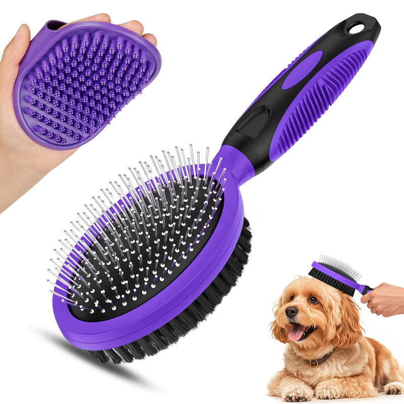 2PCS Pet Grooming Tools - Double-Sided Brush for Shedding and Bathing, Suitable for Short/Long Haired Dogs Cats and Horses, Deshedding Dog Brush, Mane & Tail Combs for Horses - Pet Supplies (Purple) Purple - PawsPlanet Australia