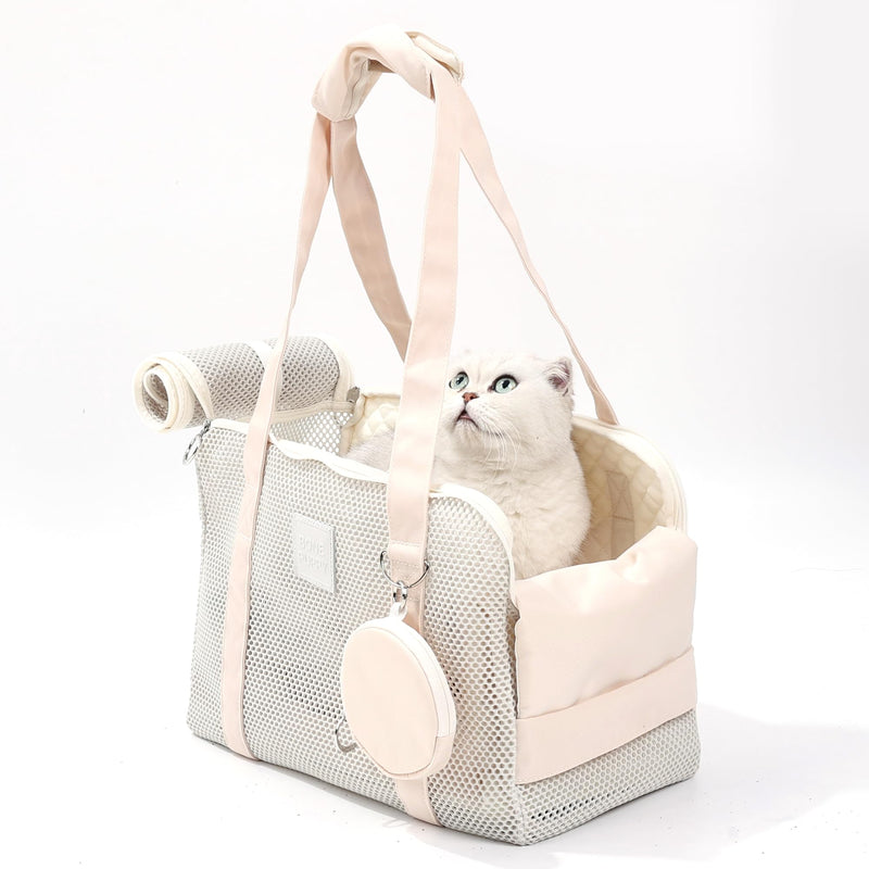 Pet Breathable Mesh Tote Bag, Pet Hands-Free Shoulder Bag,Dog and Cat Lightweight and Comfortable Pet Shoulder Bag, Pet Carrier Purse for Small Dog Cat（Can Hold 10 Pounds） Beige - PawsPlanet Australia