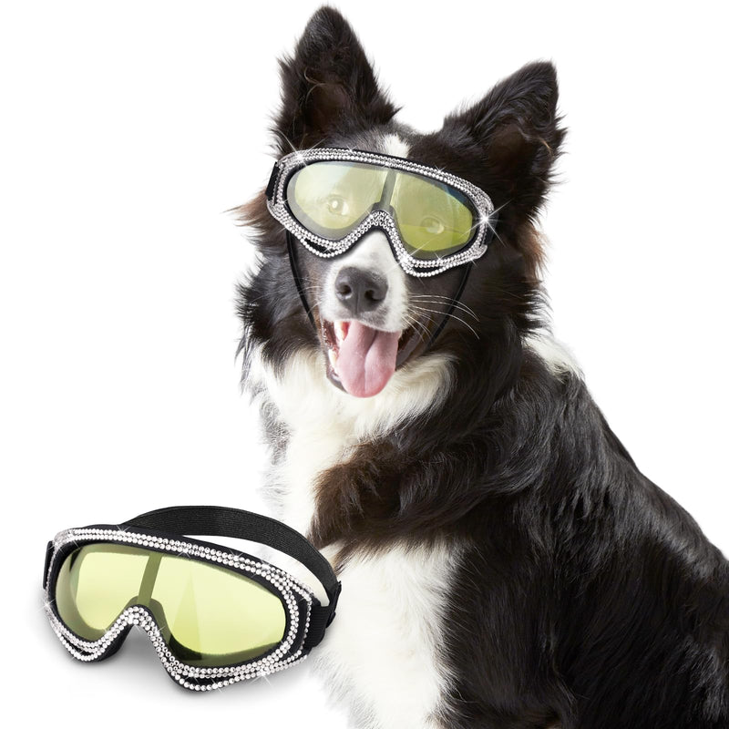 Pet Sunglasses for Dogs – UV Protection Glasses with Diamond Accents, Yellow-Reflective Lenses, Lightweight & Secure Fit (for Medium to Large Breeds) - PawsPlanet Australia