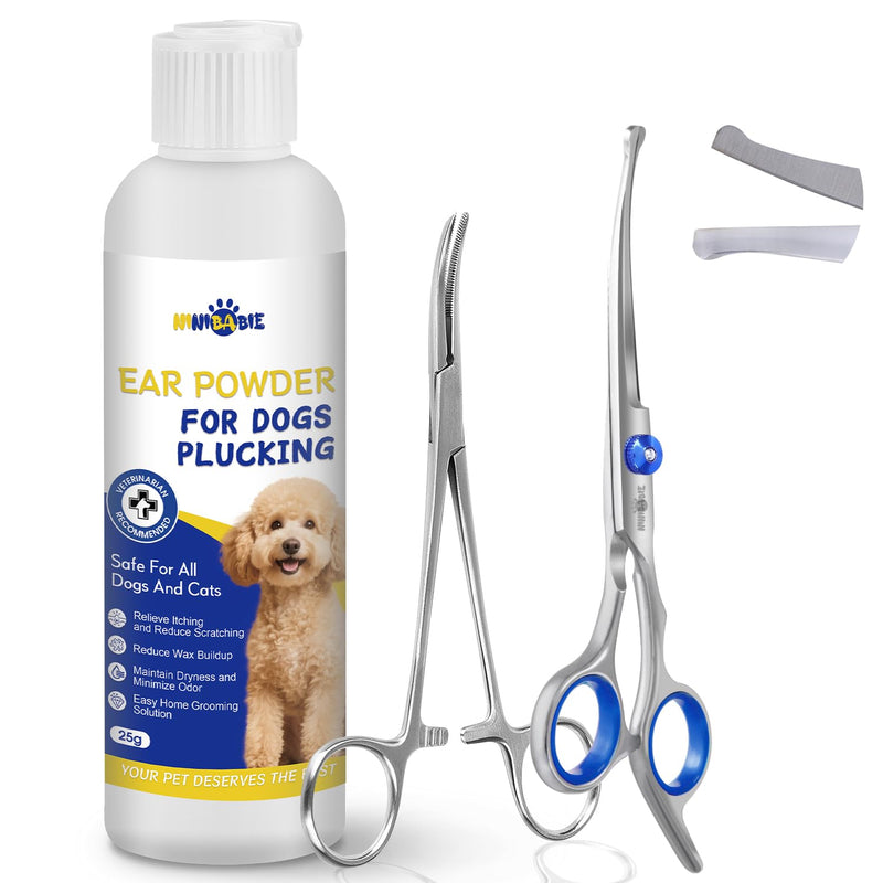 Dog Ear Hair Removal Kit - Ear Powder,Blunt Tip Grooming Scissors&Tweezers Set - Safe Hair Plucking Tool for Dogs,Ear Cleaner for Itching,Infection Treatment for Poodles, Doodles Ear Cleaning Kit - PawsPlanet Australia