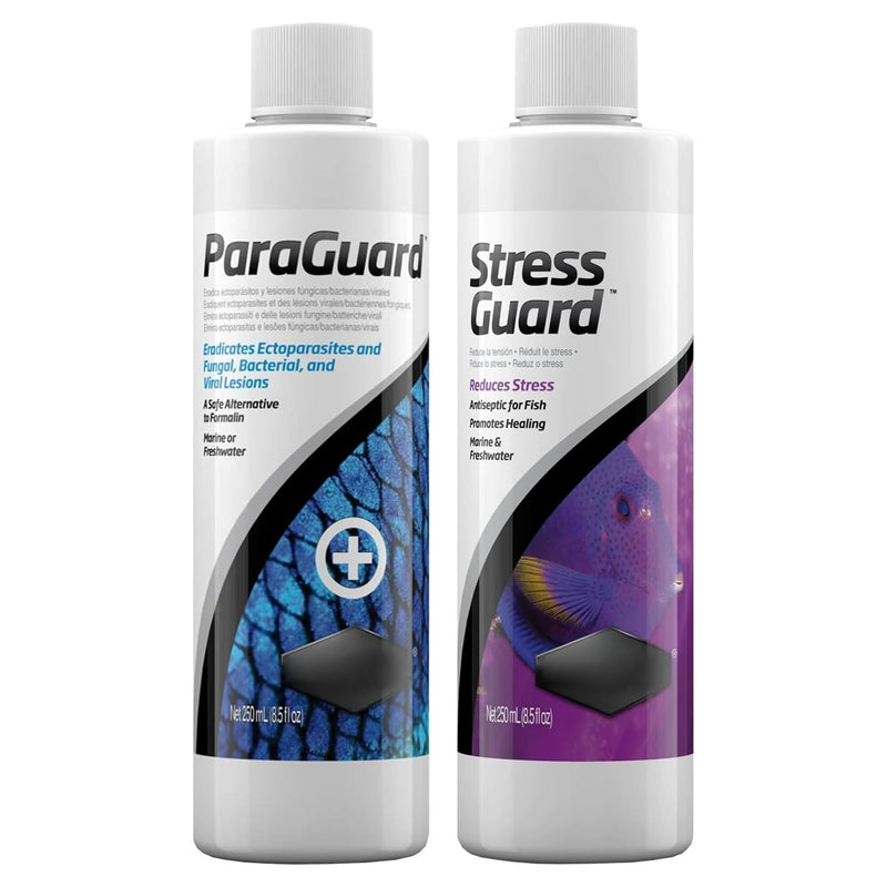 ParaGuard 250ml and StressGuard 250ml for Fresh and Saltwater Including Trinity Treats Microfiber Cleaning Cloth(Paraguard Aquarium Water Treatment, Stressguard Slime Coat Protection) - PawsPlanet Australia
