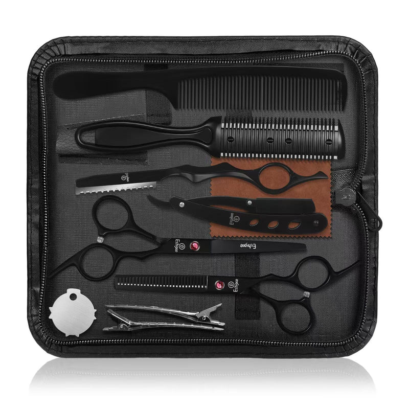 6.5 inch Hair Cutting Scissors Set with Razor, Professional Barber Hairdressing Texturizing Salon Haircut Scissor Japanese Stainless Steel Black