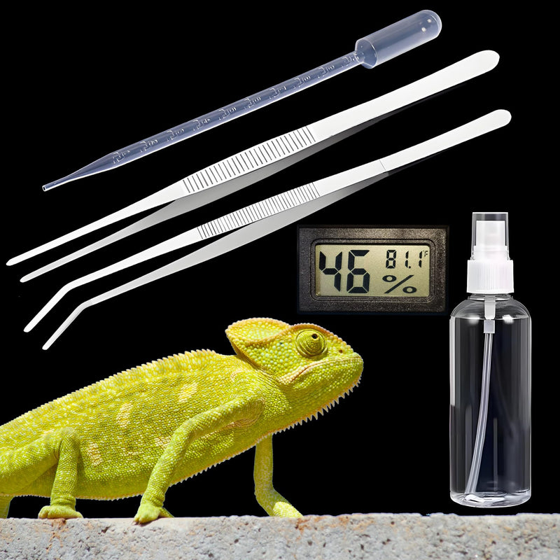 2PCS 9.84" Reptile Feeding Tongs, Temperature and Humidity Meter, 50ML Small Spray Bottle, 5ML Dropper Pipette, Reptile Tank Accessories Kit, Spider Breeding Set (Exclude LR44 Battery) - PawsPlanet Australia