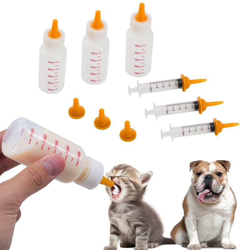 Pet Feeding Bottle and Syringe Set for Puppies and Kittens(3 Bottles,3 Syringes,9 Nipples) - PawsPlanet Australia