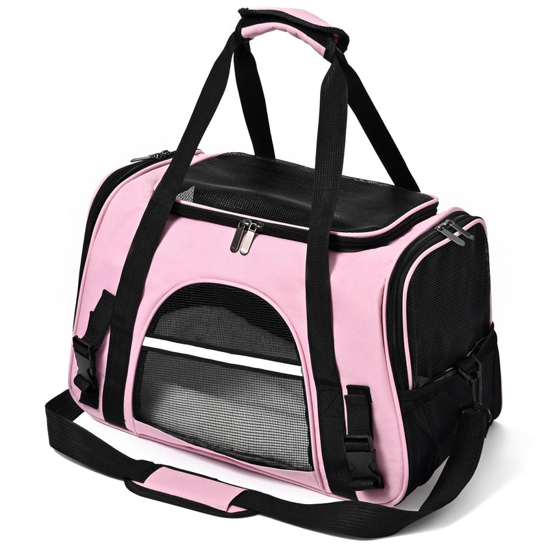 Dog Cat Carrier Soft for Small Pet Up to 16 Lbs TSA Airline Approved Travel Carrier Collapsible Puppy Car Mesh Bag 17.5 * 10.2 * 11.4 inch - Pink - PawsPlanet Australia