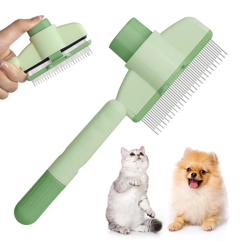 Flea Comb for Cat Hair Removal Comb, 2025 New Self-Cleaning Flea Brush for Cats and Dog, Comfort Cat Hair Removal Tool with Long & Short Stainless Steel Metal Grooming Brush(Green) Green - PawsPlanet Australia