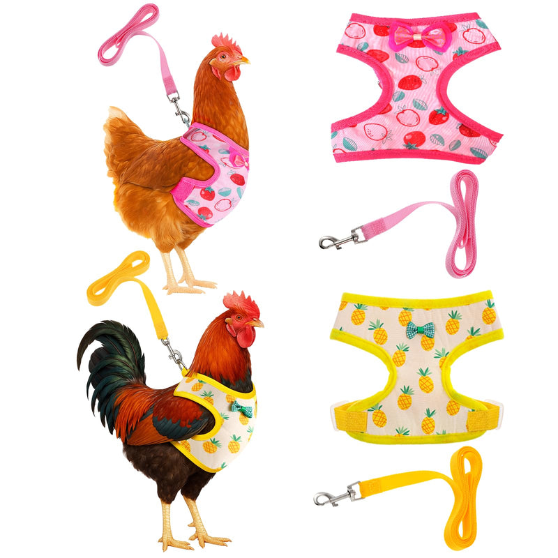 2 Pcs Adjustable Chicken Harness and Leash Set, Comfortable Chicken Vest Elastic Hen Vest with Strawberry Pineapple Print for Small Pets Duck Goose Hen Training Walking Supplies - PawsPlanet Australia