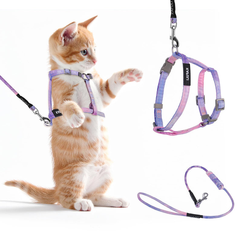 Cat Harness and Leash for Walking Escape Proof Adjustable Soft Harnesses and Leash Set Easy to Wear Kitten Harness for Travel Training and Walking(Gradient Purple) Gradient Purple - PawsPlanet Australia