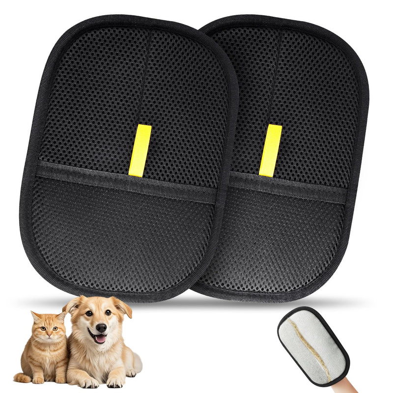 2 Pcs Pet Hair Removal Glove, Reusable Cat Dog Electrostatic Hair Remover Grooming Glove Brush Tool 2 Pack Black - PawsPlanet Australia