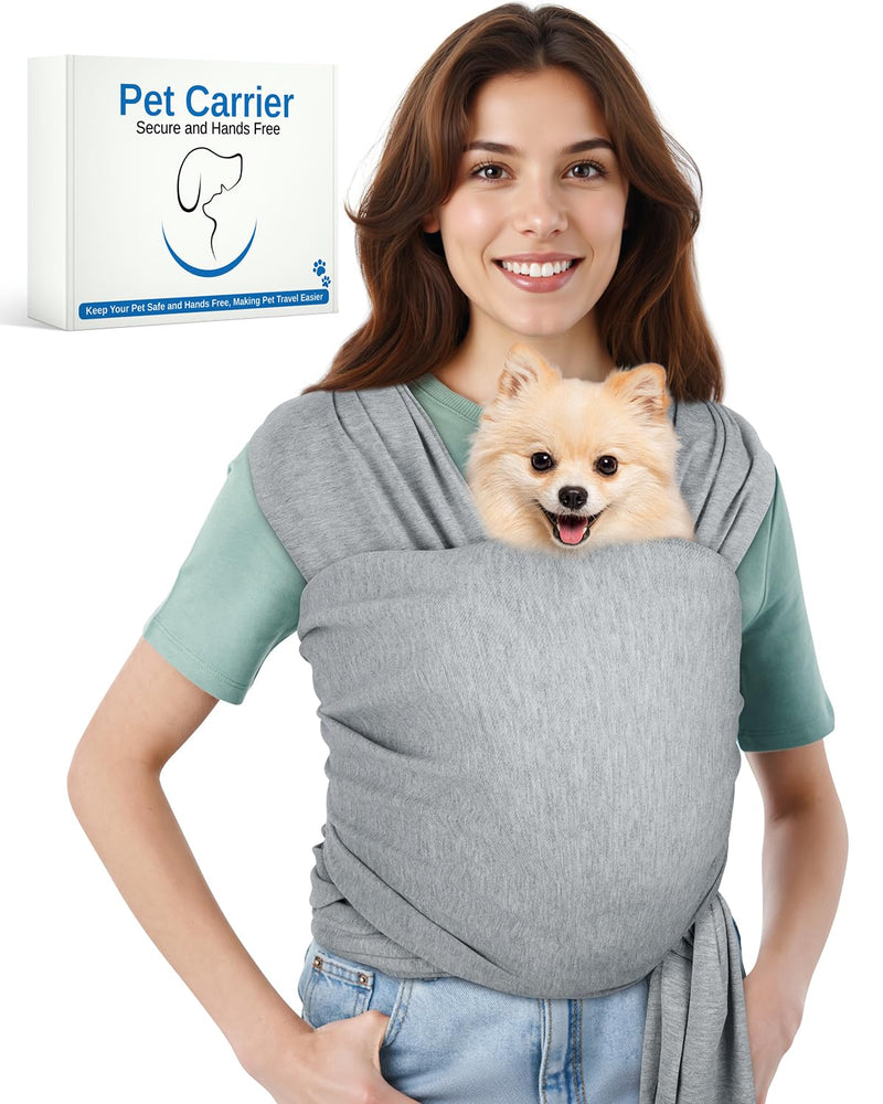 Dog Sling Swaddle Carrier for Small Dog, Cat Front Carriers for Small Pet up to 20lbs, Puppy Pouch with Adjustable Straps, Hands Free Pet Sling, Anti Anxiety Puppy Sling (Light Grey) Light Grey - PawsPlanet Australia
