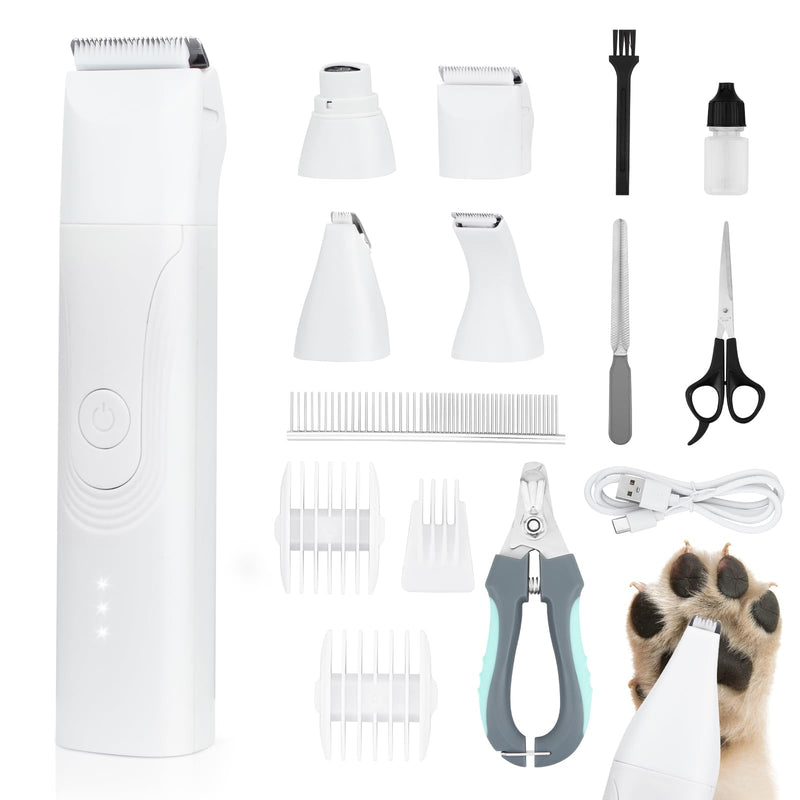 Dog Grooming Kit Quiet, 14 in 1 Dog Hair Trimmers with Paw Nail Grinder & Pet Clippers, Low Noise,Waterproof, Rechargeable, 3 Blades for Paws, Eyes, Ears, Face – Safe for Dogs & Cats - PawsPlanet Australia