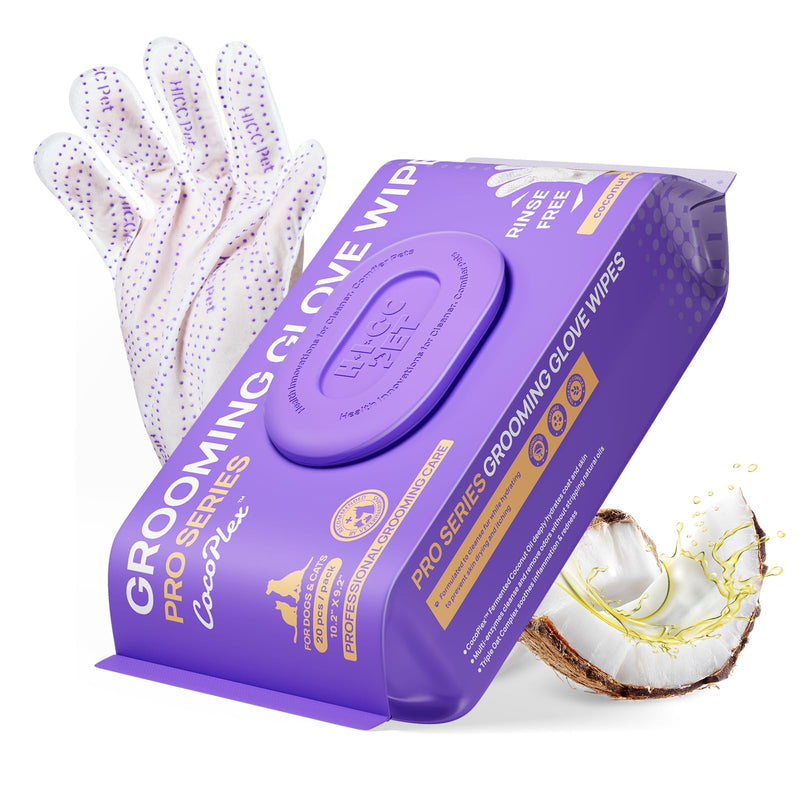 HICC PET Glove Wipes Pro – Pet Cleaning Gloves for Dogs & Cats – Infused with Coconut Oil & Plant Extracts – Hypoallergenic, Gentle, Spa-Like Care at Home Coconut Scent 20 Pcs - PawsPlanet Australia