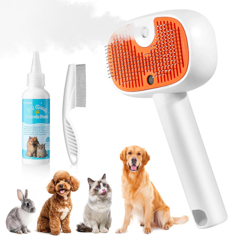 Pet Steam Brush for Dog &Cat, 3-in-1 Self-Cleaning Dog Brush Pet Spray Hair Removal Comb, 2 Spray Modes Rechargeable Deshedding Dog Steam Spray Hair Brush for Shedding Massaging Cleaning (White) White - PawsPlanet Australia