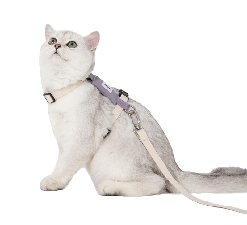 H-Shape Escape Proof Cat Harness & Leash Set - Plush Padded Back, Adjustable Neck/Chest, Lightweight, w/ 1.5cm Wide Leash for Kittens to Adult Cats (Cream and Purple) Cream and Purple - PawsPlanet Australia