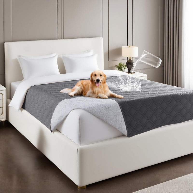 PrinceDeco Waterproof Blanket Dog Bed Cover with Non-Slip Back Pet Blanket for Furniture Bed Couch Sofa(52x82 Inch,Grey) 52x82 Inch Grey - PawsPlanet Australia