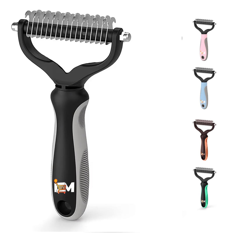 2-Sided Dematting & Deshedding Comb for Dogs & Cats – Undercoat Detangler Brush for Shedding, Matted Hair & Fur Remover Tool, Ergonomic Handle for Stress-Free Pet Grooming (Grey) Grey