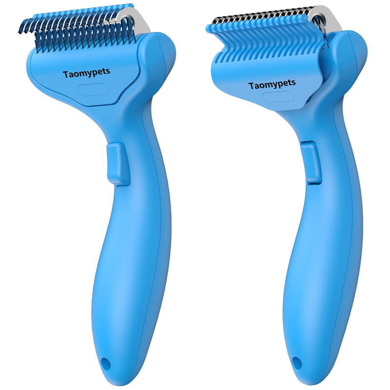Self Cleaning Grooming Rake Brush for Shedding Gently Removes Loose Undercoat Mats Tangled Deshedding Grooming Tool for Dogs Cats Extra Wide (Blue) Blue - PawsPlanet Australia