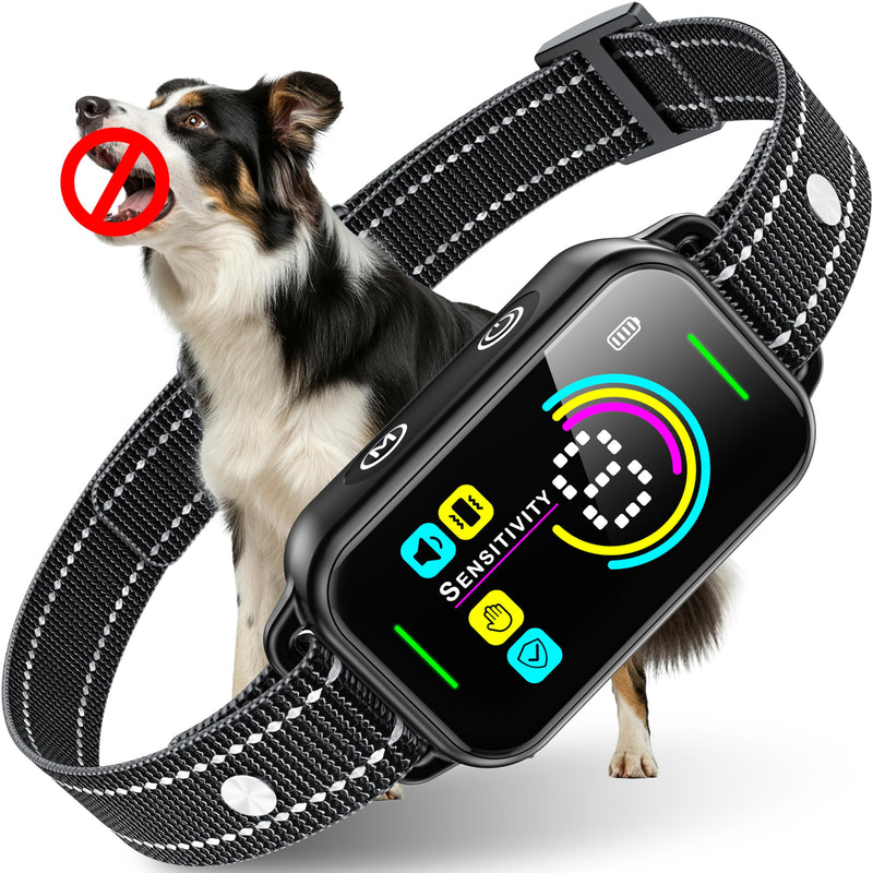 DINJOO Dog Bark Collar for Large/Medium/Small Dogs | Rechargeable Smart AI Anti-Barking Training Collar with 8 Adjustable Sensitivity, Beep & Vibration Modes | Solves Excessive Barking - Dark Black - PawsPlanet Australia
