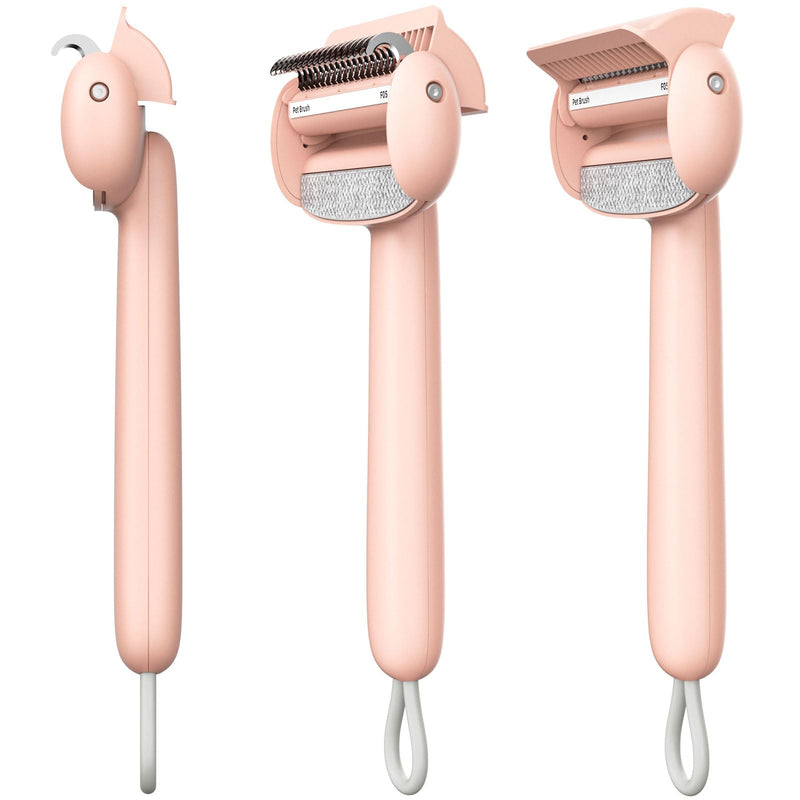 Self Cleaning Grooming Brush for Shedding Pets Rake Gently Removes Loose Undercoat Mats Tangled (Pink) Pink