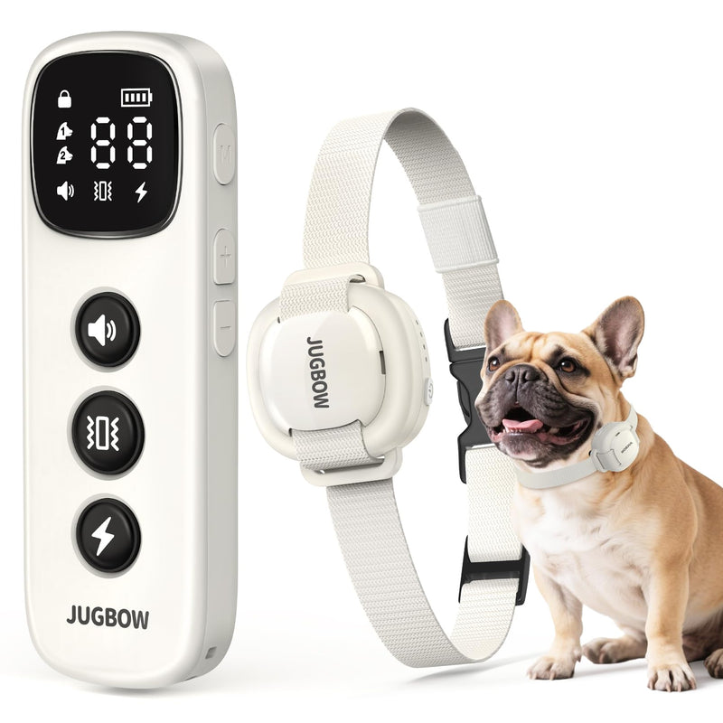 Jugbow Shock Collar for Small Dogs - 4200FT Dog Training Collar with Remote for 5-30lbs Mini Small Dogs, IPX8-Waterproof Rechargeable E-Collar with Beep (1-9), Vibration(1-3), Safe Shock(0-16) White
