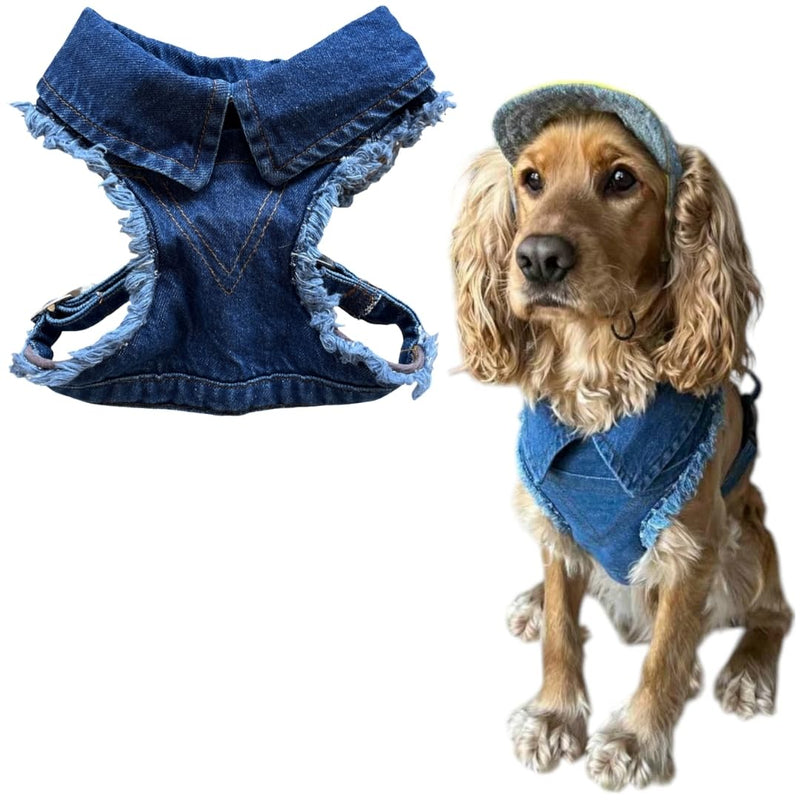 Dog Harness for Small Dogs, Cat Harness, Handmade Adjustable Vest, Denim Dog Collar, No Pull Harness, Cotton Adjustable Vest, Small Dog Collar, Denim Dog Vest (S) S - PawsPlanet Australia