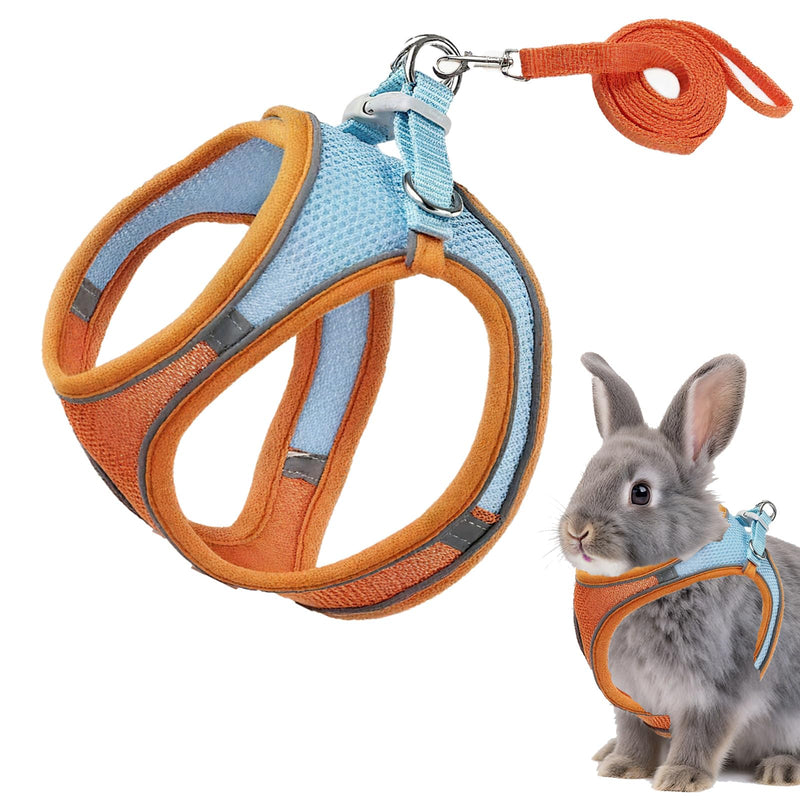 Rabbit Harness and Leash Set Escape Proof, Adjustable Soft Padded Vest, Breathable Mesh Bunny Harness with Reflective Strap, Safe for Small Animals(Orange,M) M Orange - PawsPlanet Australia