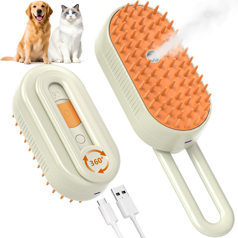 Cat Steam Brush for Shedding, Pet Steam Brush for Cats and Dog, 4 in 1 Rechargeable Cat Hair Brush, Spray Anti-Static, Massage, Cleaning, Shedding & Combing All In One, for Long & Short Haired Pets! Cream - PawsPlanet Australia