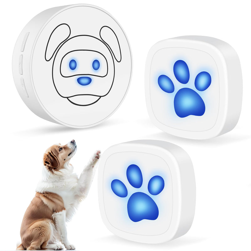 Dog Doorbell, Wireless Ring Bell to Go Outside, IP55 Waterproof Buttons, 55 Melodies, 4 Volume Levels & 950ft Range (White, 1 Reciever 2 Transmitters) White - PawsPlanet Australia