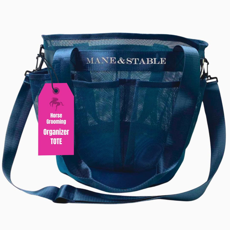 MANE & STABLE Horse Grooming Bag – Hanging Royal Blue Mesh Tote with 8 Pockets & Spacious Compartment | Quick-Drain Design for Barn, Trailer & Wash Rack | Bonus Grooming Set Included - PawsPlanet Australia