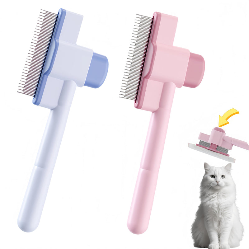 2 Pack-Pet Comb,Flea Comb for Cats&Dogs Cleaning Removal Comb Pet Hair Gentle with Release Button,Kittens Pet Comb to Groom Hair and Knots (Pink & Blue) - PawsPlanet Australia