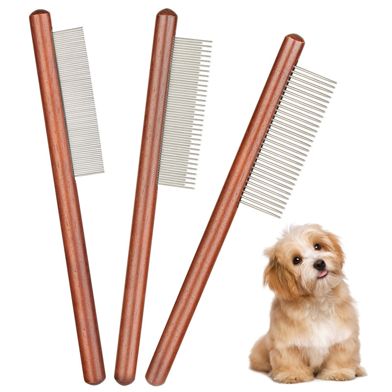 3 pcs Solid Wood Dog Comb，Stainless Steel Teeth Comfort and safety, Removes Tangles and Loose Fur， Grooming Comb for Small Medium Pets - PawsPlanet Australia