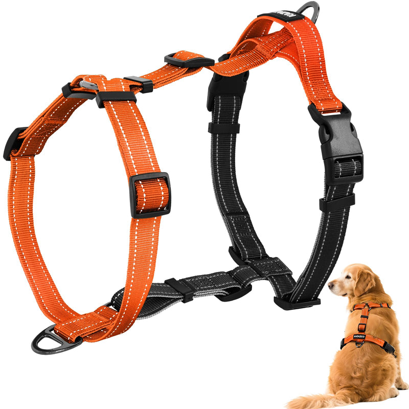 No-Pull Harness,Y-Shaped Design,Buckle-Neck Balance Harness with Reflective Stitching, Ideal for Dog Training and Night Walking, Padded Handle, Durable High-Tensile Nylon-Orange-M Orange M - PawsPlanet Australia